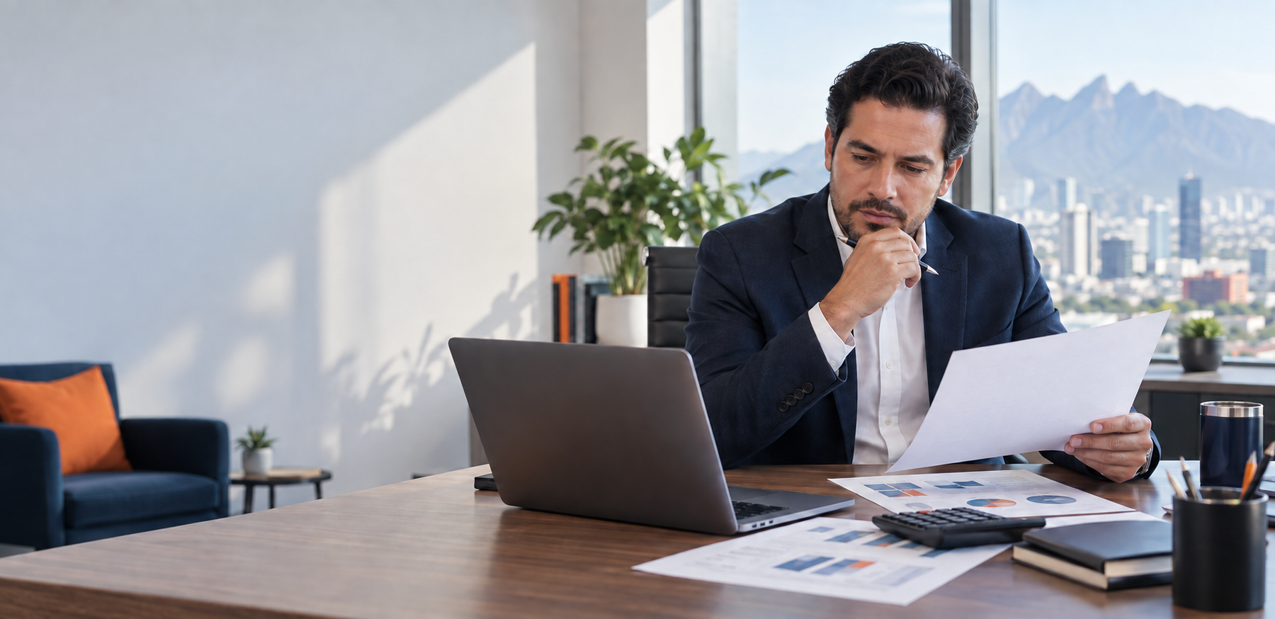 Empresario revisando sus finanzas para planear el crecimiento sostenible de su empresa